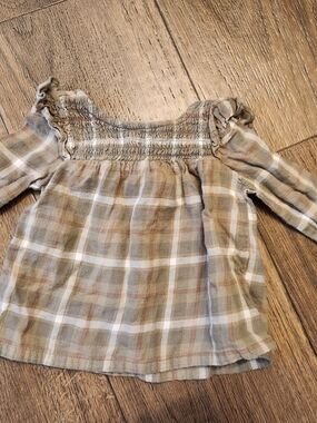 Carter's Olive Green Plaid Smocked Long-Sleeve Top